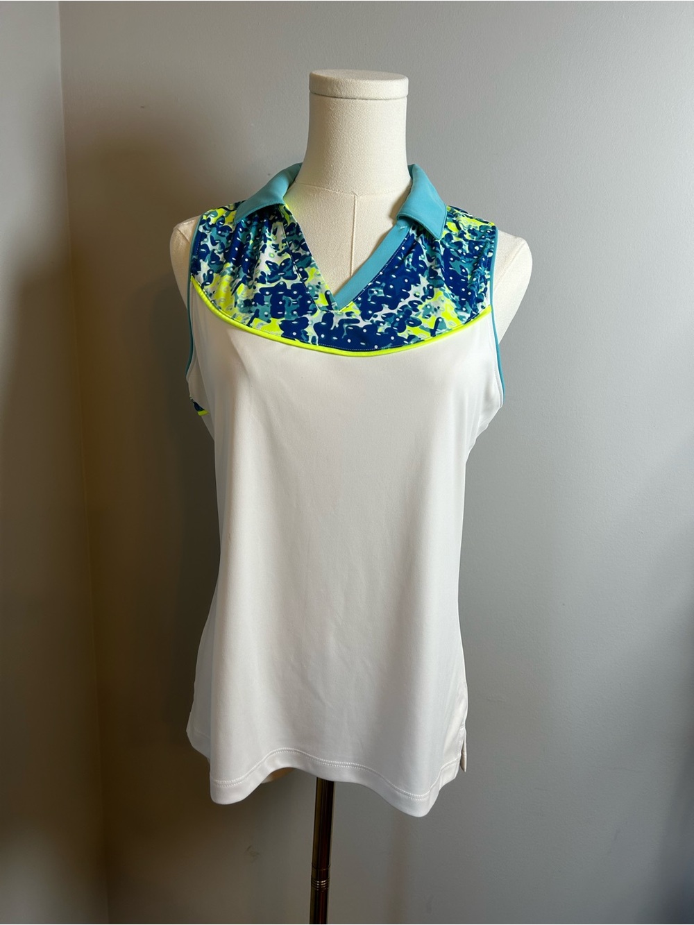 Slazenger White Sleeveless Polo Tank with Blue & Neon Yellow Accent